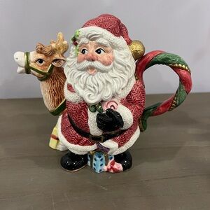 Fitz and Floyd Santa Claus With Reindeer Teapot 1996
